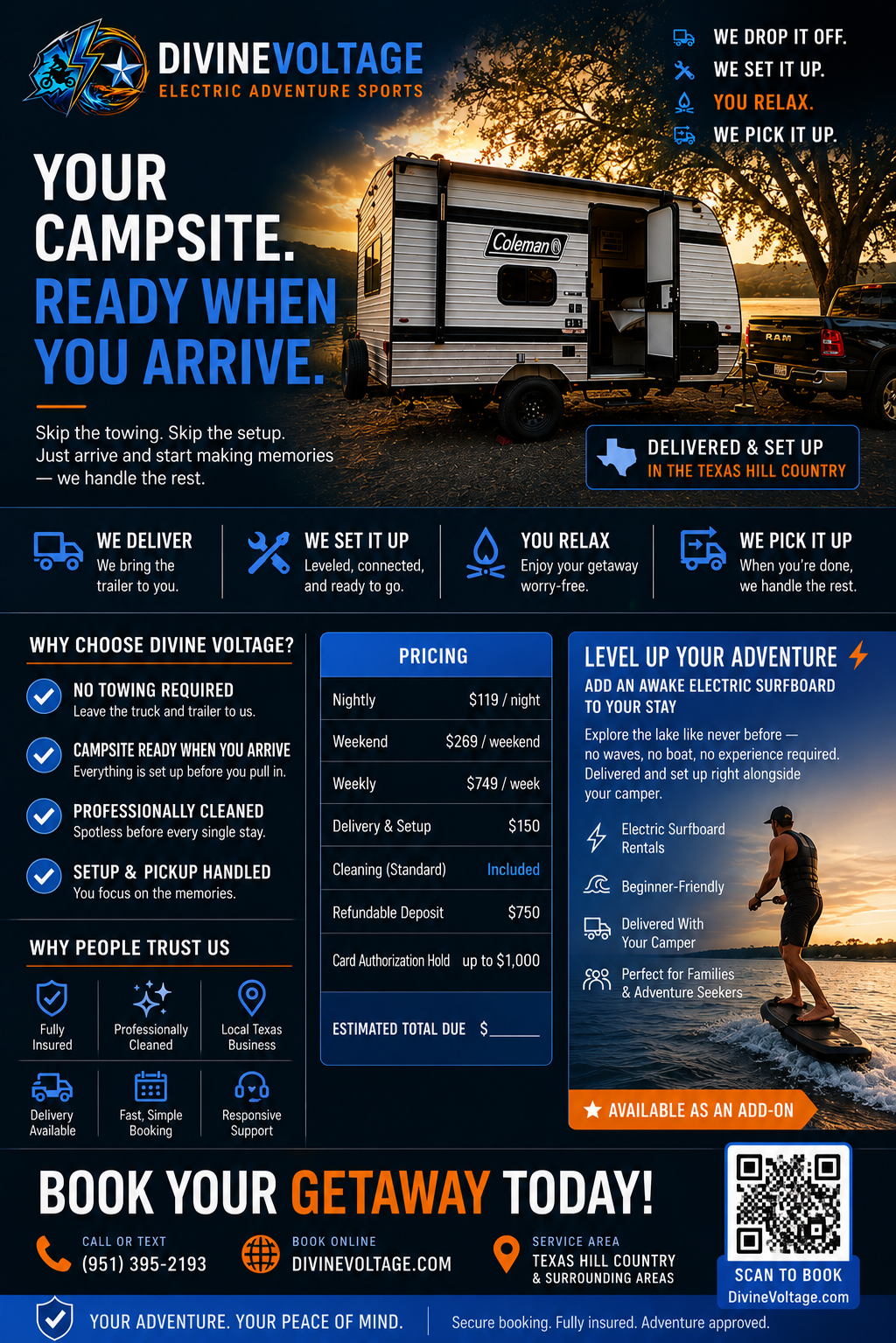 Coleman 13B Camper Rental – Delivered & Set Up at Your Campsite (Weekend)